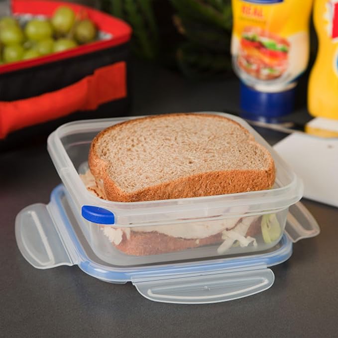 Sterilite Ultra-Seal 4 Cup Square, Airtight Food Storage Container, Latching Lid, Microwave and Dishwasher Safe, Clear With Blue Gasket, 6-Pack