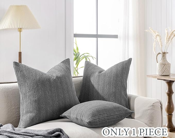 COCOPLOCEUS 1 Piece 26x26 Pillow Cover Stone Washed Decorative Euro Sham Cotton Large Throw Pillow Cover Square Pillowcase for Couch Bed Living Room, Grey