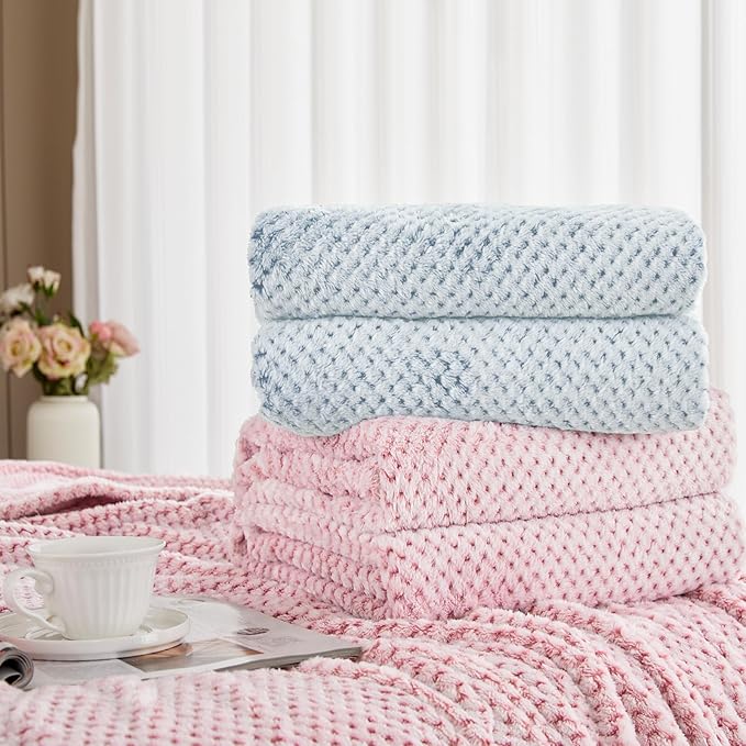 Exclusivo Mezcla Fleece Bed Blanket King Size, Super Soft and Warm Blankets for Couch, Sofa and Bed Waffle Textured, Cozy, Fuzzy and Lightweight (Mixed Slate Blue, 90x104 Inches)