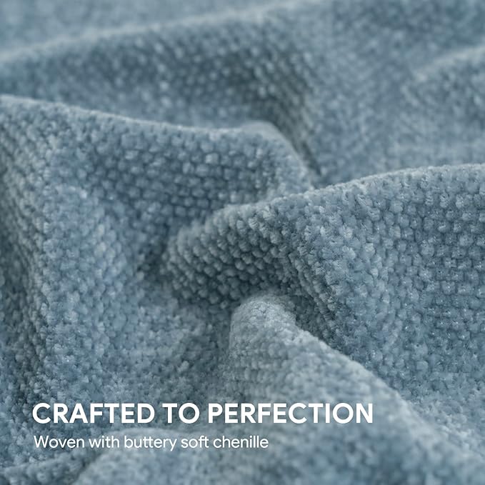 RECYCO Throw Blanket Soft Cozy Chenille Throw Blanket with Fringe Tassel for Couch Sofa Chair Bed Living Room Gift (Dusty Blue, 50'' x 60'')