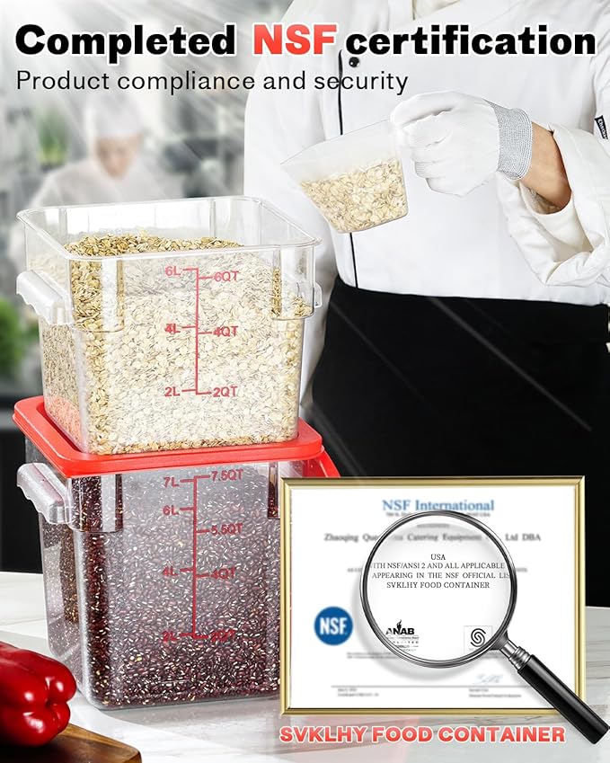 8QT NSF Food Storage Containers: 2 PCS[Food Grade][Hot&Cold Resistant] Clear Food Storage Containers with Scales Handles for Home Restaurant Kitchen Storage Pizza Proof Dough, BPA Free (N1)
