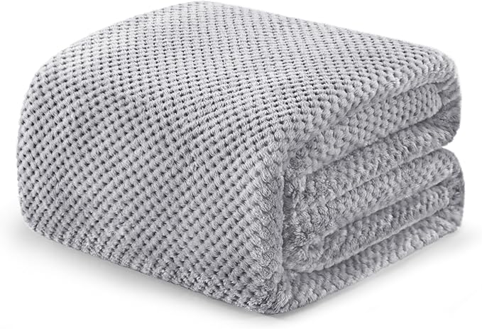 Exclusivo Mezcla Fleece Bed Blanket Twin Size, Super Soft and Warm Blankets for Couch, Sofa and Bed Waffle Textured, Cozy, Fuzzy and Lightweight (Light Grey, 90x66 Inches)