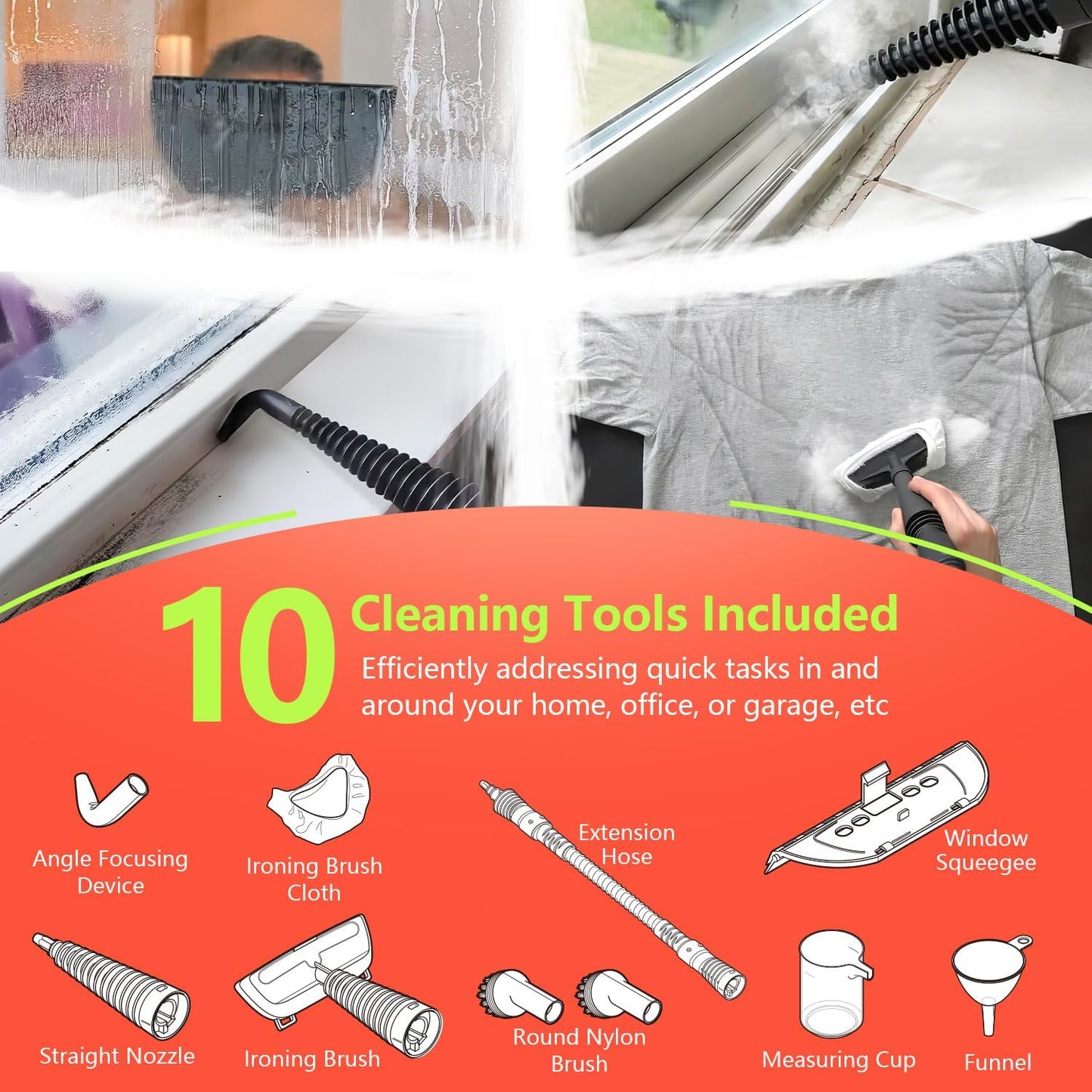 VeRosky Handheld Steam Cleaner, Pressurized Multi-Surface Steam Cleaner for Home Use with 10pcs Tools and Safety Lock to Remove Grime, Grease, Steamer for Cleaning Floor, Upholstery, Grout and Car