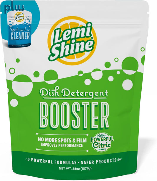 Lemi Shine Natural Dish Detergent Booster - Hard Water Stain Remover - Multi-Use Citric Acid Cleaner - 38 oz