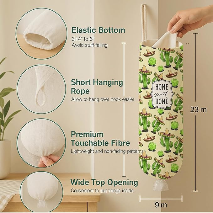 Funny Plastic Bag Holder, Home Sweet Home Plastic Bag Holder, Cactus Bags Holders for Plastics Bags Groceries Store, Reusable Grocery Sack Storage Dispenser, Kitchen Gifts For Women Family Friends
