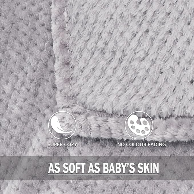 Exclusivo Mezcla Fleece Throw Blanket Extra Large, Super Soft and Warm Blankets for Couch, Sofa and Bed Waffle Textured, Cozy, Fuzzy and Lightweight (Light Grey, 50x70 Inches)