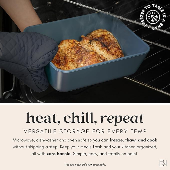 Ceramic Coated Glass Food Storage Container | No PTFE, PFOA, PFAS, and BPA | Reusable Non Toxic Meal Prep Container with Glass Lid | Easy To Store | 3 Cup Rectangle [Dusk]