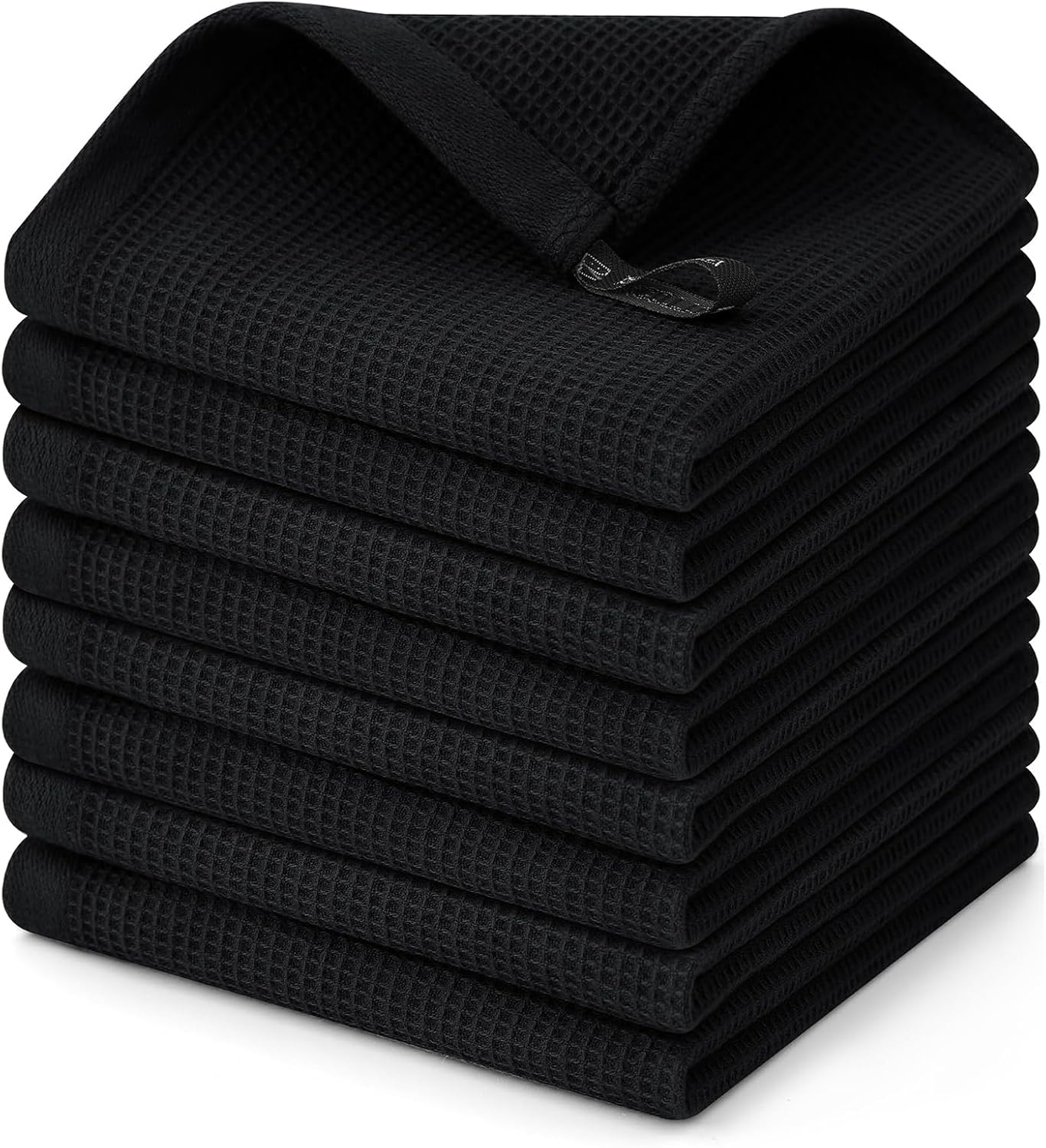 Homaxy 100% Cotton Waffle Weave Dish Cloths - 8 Pack Soft and Absorbent Dish Towels - 12 x 12 Inches Quick Dry Dish Rags - Black