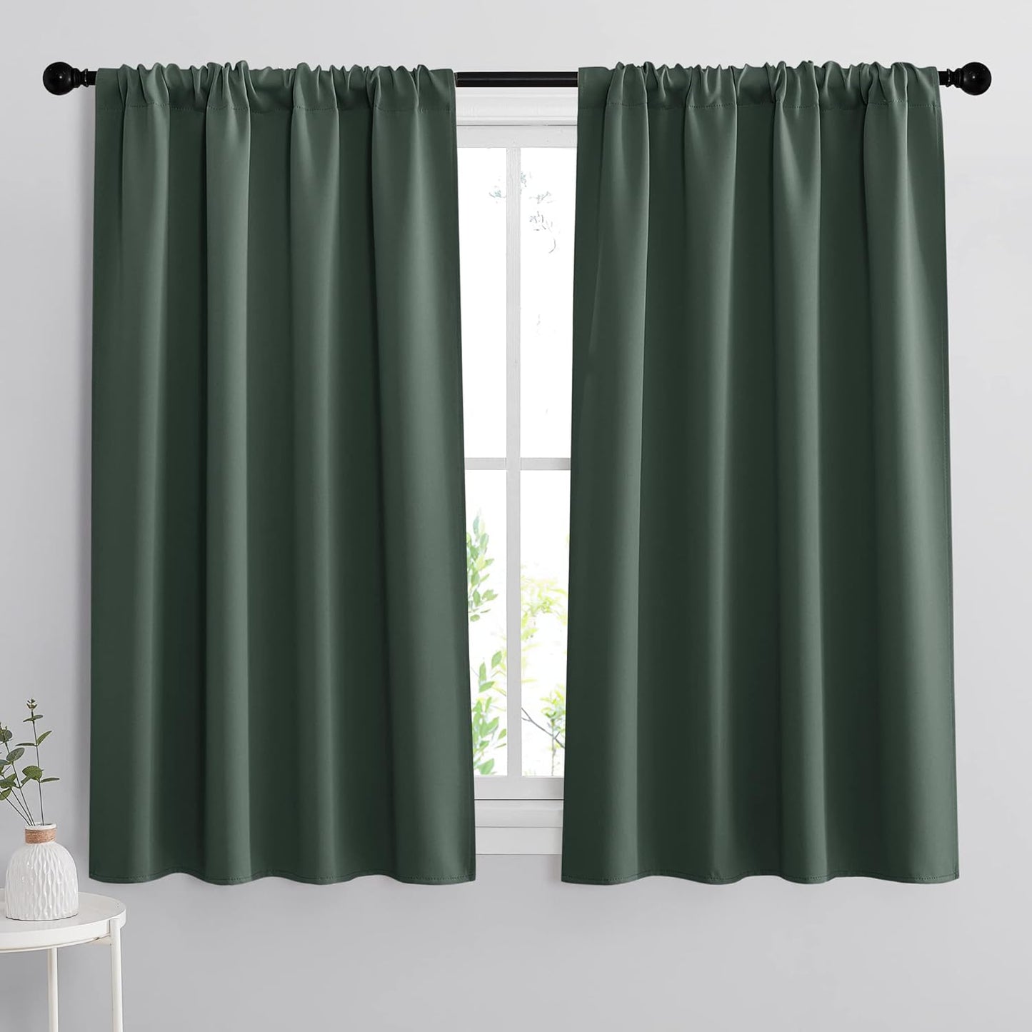 RYB HOME 54 inch Curtains for Living Room, Rod Pocket Thermal Insulated Small Window Drapes Room Darkening Shades for Bedroom Studio Closet, W 42 x L 54 inch, Set of 2 Panels, Dark Green