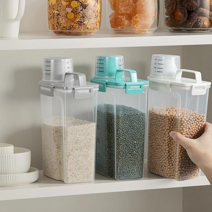 TBMax Rice Storage Container 3 to 5 Lbs - Small Pet Dog Cat Food Container Dispenser with Easy Pouring Spout & Cup, Portable Cereal Container for Small Spaces, Travel, or Daily Use -Beige