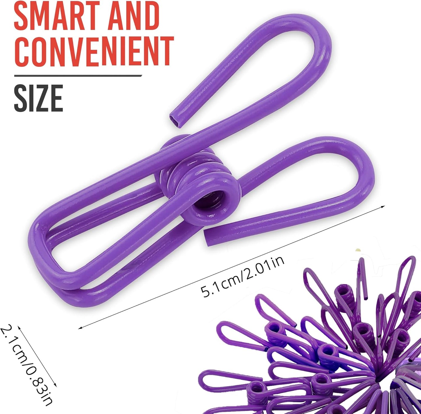 30 Pack Purple Chip Bag Clips for Food - PVC 2 Inch Coated Sealer for Sealing Food - Paper Holder, Clothesline Clip for Laundry Hanging, Kitchen Bags, Multipurpose Clothes Pins