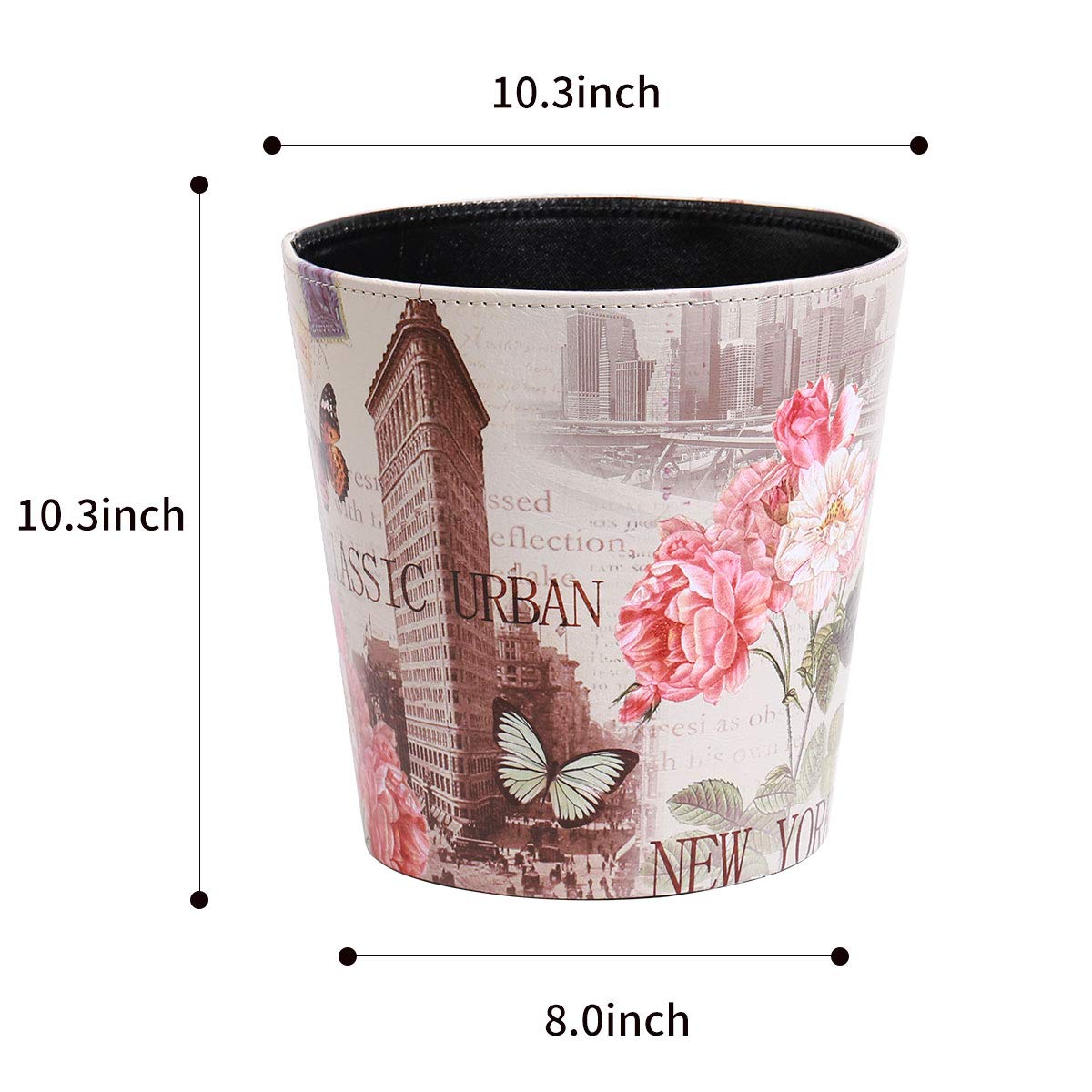 PU Leather Small Trash Can Wastebasket, Round Garbage Container Basket for Bathrooms, Laundry Room, Kitchens, Offices, Kids Rooms, Bedrooms,Dorms,Home Decorative Art Bin, 2.9 Gallon(Classic Urban)