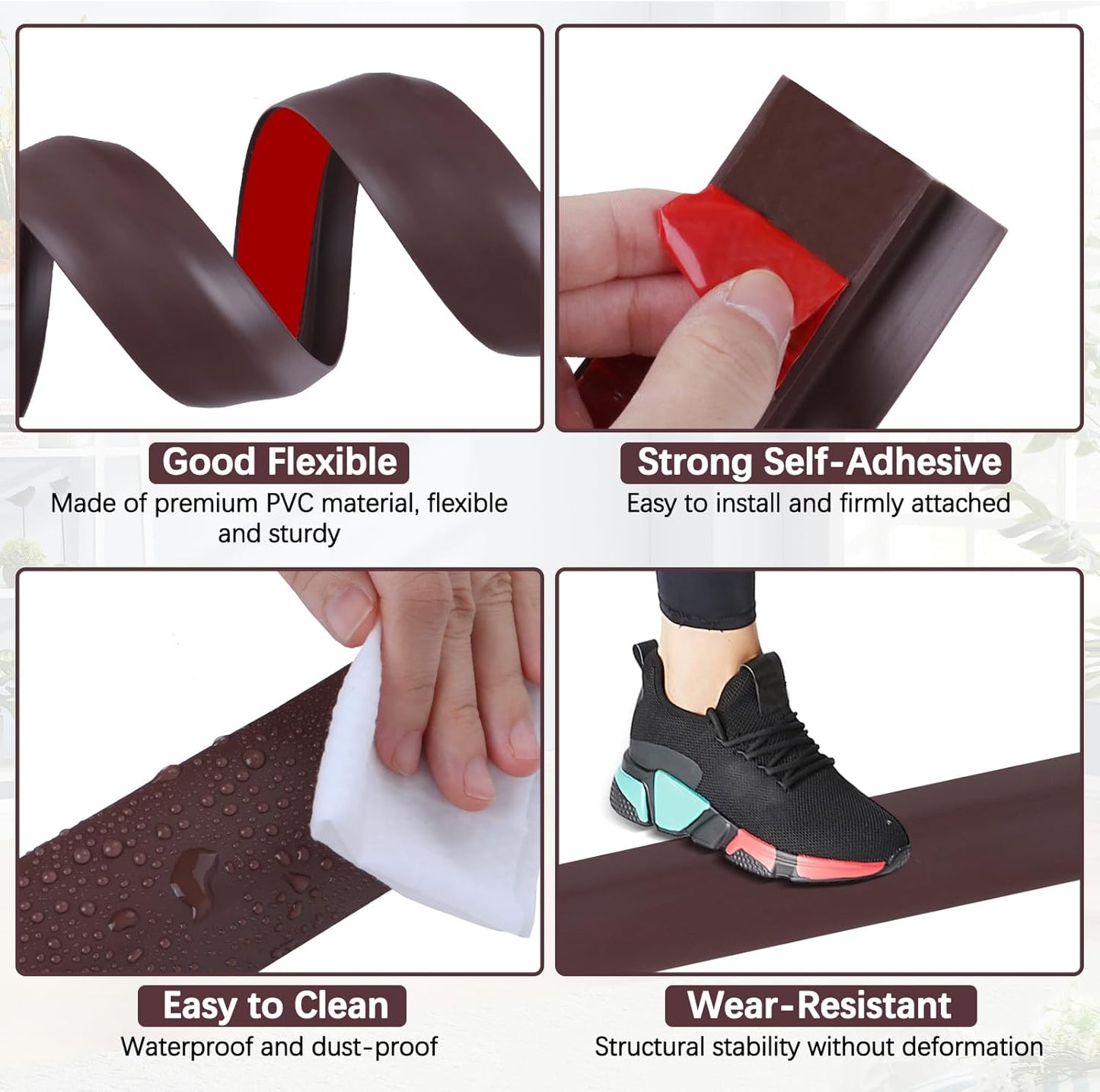 Vinyl Door Threshold Flooring Transition Strip Self Adhesive Carpet Edging Strip for Laminate Doorway Edge Threshold from 2/5" to 3/5" (Coffee, 6.6 Ft)