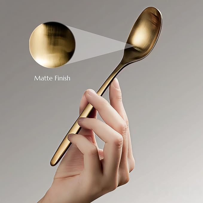 JazzUpCo Ava Flatware Flatware non toxic 18/10 stainless steel dishwasher safe (Matte Gold, 12 Person Set (60 Pieces))