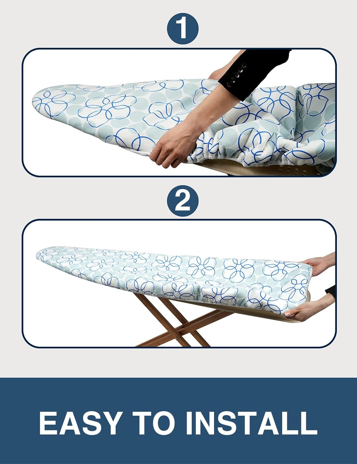 Ironing Board Cover and Pad, Resist Scorching and Staining, 15x54 Reflective Silicone Ironing Board Cover with Thick Padding Extra Thick with Elastic Edges 4 Fasteners