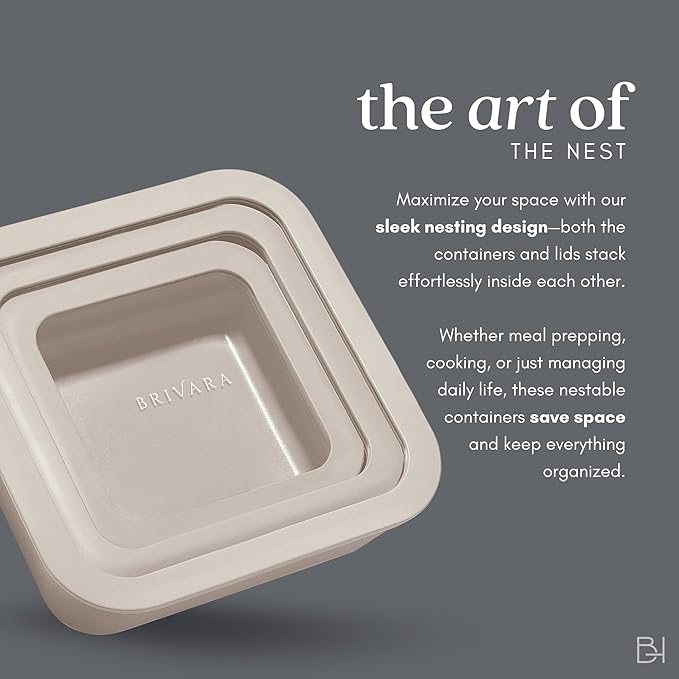 Ceramic Coated Glass Food Storage Container | No PTFE, PFOA, PFAS, and BPA | Reusable Non Toxic Meal Prep Container with Glass Lid | Easy To Store | 5 Cup Square [Crema]