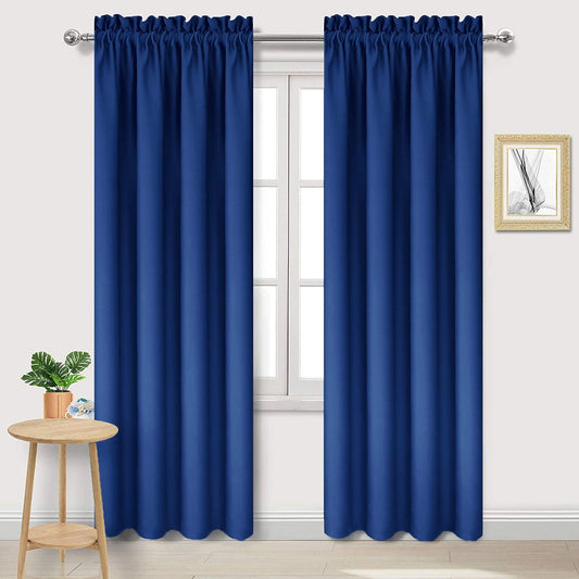 DWCN Blackout Curtains Room Darkening Thermal Insulated Bedroom Curtains Window Curtain Panels, 42 x 84 inches Long, Set of 2 Classic Blue Rod Pocket Drapes