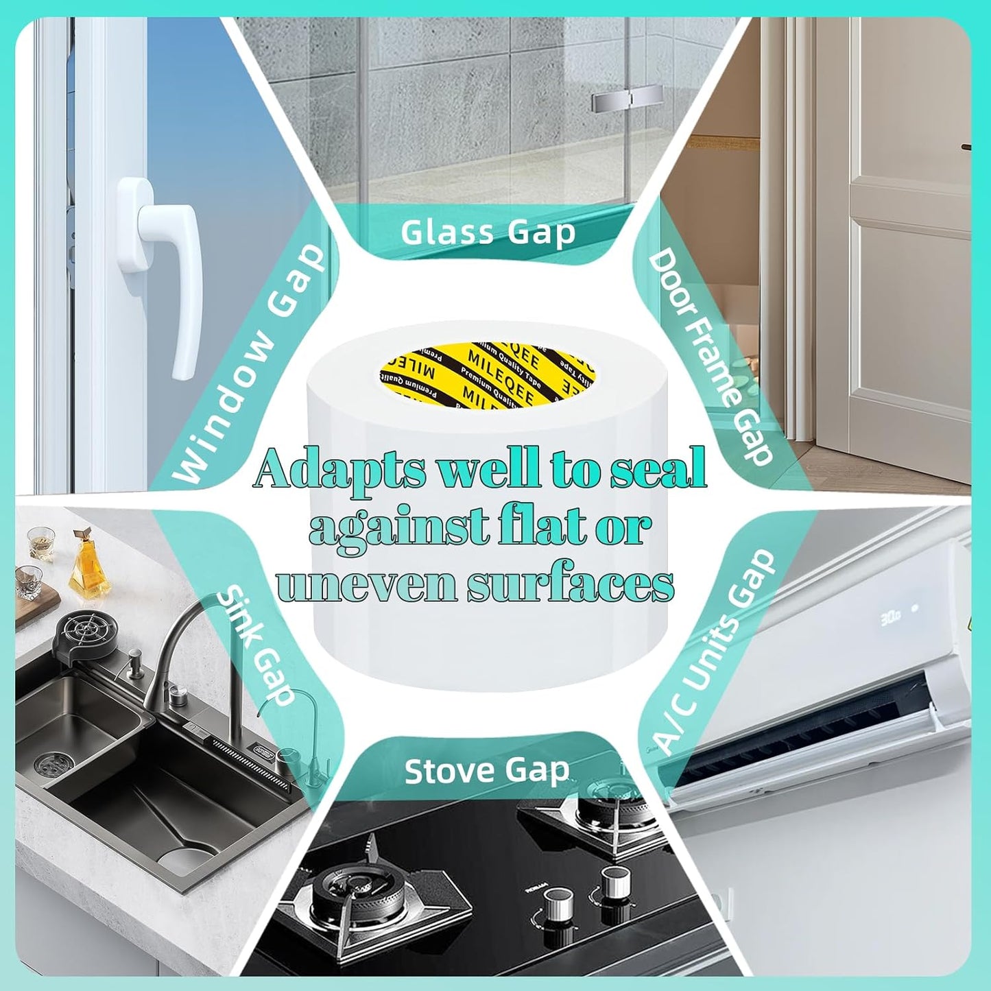 Window Weather Stripping Door Seal Tape White, 1.18in x 164FT, Automotive Weatherstrip Adhesive Seal Strip for Car Auto Trunk, Weatherproof Gap Sealing Sealer Draft Blocker, Easy Removal