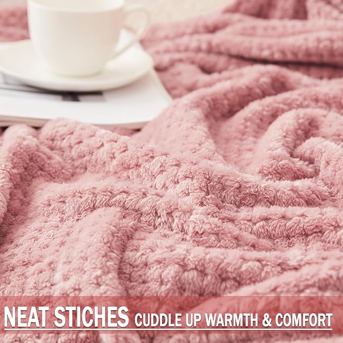 Exclusivo Mezcla Fleece Bed Blanket King Size, Super Soft and Warm Blankets for Couch, Sofa and Bed Waffle Textured, Cozy, Fuzzy and Lightweight (Dusty Pink, 90x104 Inches)