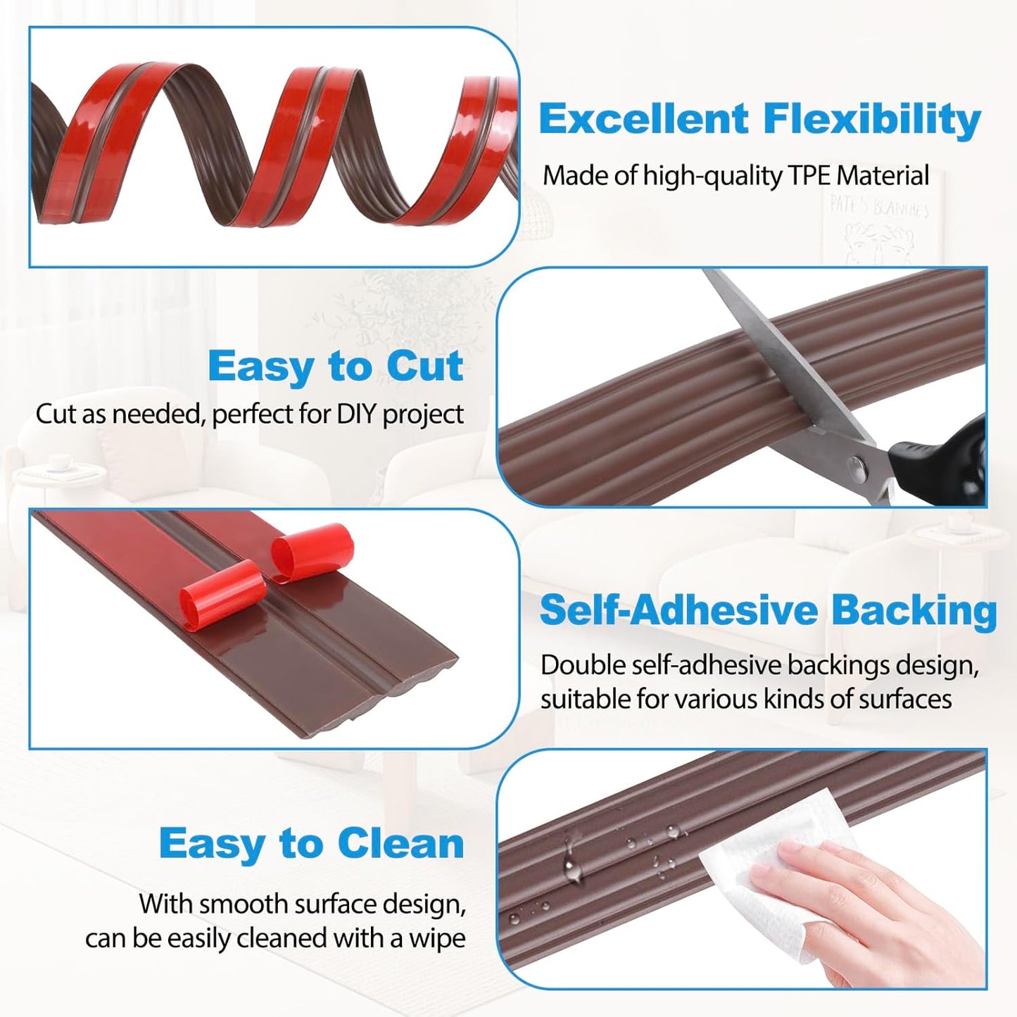 Wall Corner Protector Peel and Stick Corner Trim Molding Flexible Inside & Outside Wall Edge Guard Self Adhesive Moulding Trim for Edge Use, Brown, 1.6” W x 40’ L