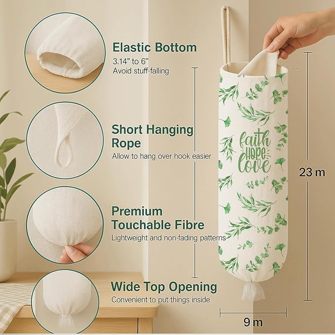 Plastic Bag Holder, Faith Hope Love Plastic Bag Holder for Kitchen Essentials, Leaf Trash Sack Storage Dispenser for Home Decor, Kitchen Gifts to Women Family Friends Grandma Mom
