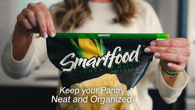 GRIPSTIC Bag Sealer - Reusable Chip Bag Clips. Patented. Airtight & Waterproof Seal on Food Storage Bags, Kids Snacks & More. Near Zero Waste. 12ct Large