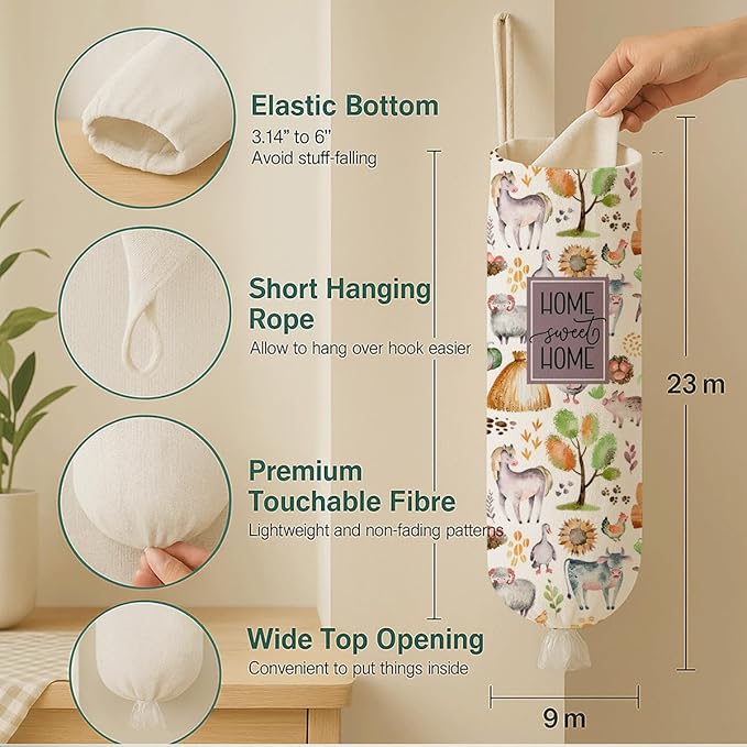 Plastic Bag Holder, Home Sweet Home Plastic Bag Holder, Farm Animals Bags Holders for Grocery Bags Groceries Store, Reusable Plastics Sack Storage Dispenser for Kitchen Decor
