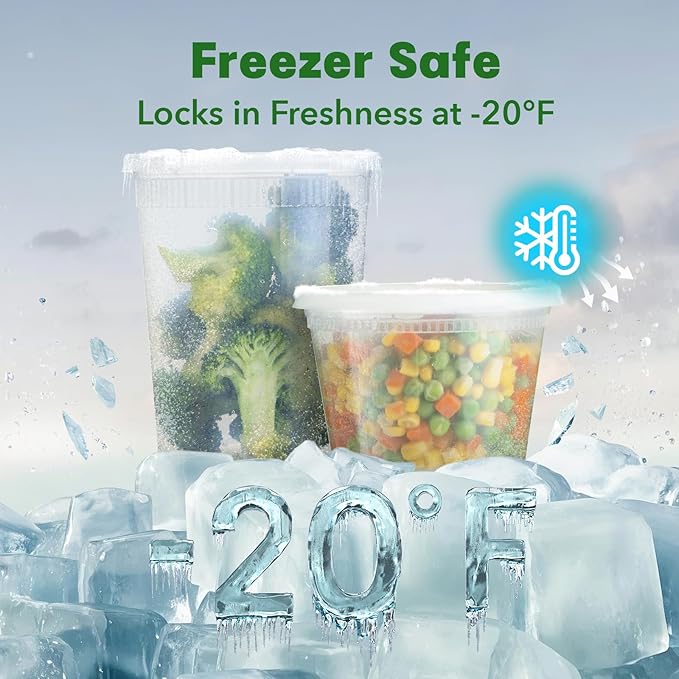 16 oz Deli Containers with Lids [36 Set] – Made in USA, BPA-Free Plastic Food Containers, Freezer & Microwave Safe, Stackable Meal Prep & Soup Storage Containers, Ideal for Takeout & Kitchen Use