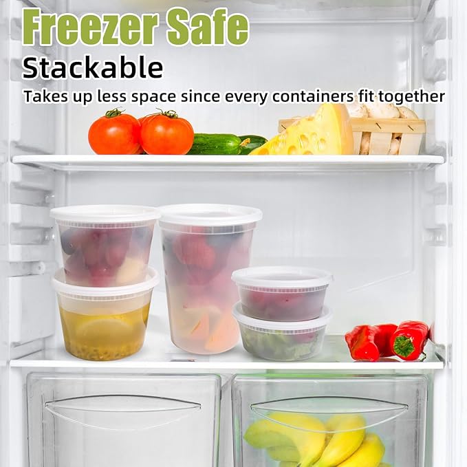 EASYTRIP [60 sets] 8oz Deli Containers with Lids，Food Storage Container with airtight lid，Plastic Soup Containers with Lids Meal Prep/BPA Free/Freezer Safe/Dishwasher Safe/Microwave Safe/Stackable