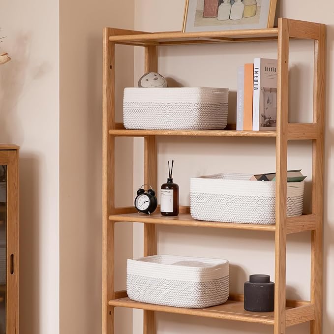 OIASKET Storage Baskets for Organizing 3 Pack, Woven Baskets for Shelves, Closet Organizer Bins Empty Gift Basket Toy Storage for Toys, Books, Towels, Clothes, 15"x11.42"x6.7", White & Black