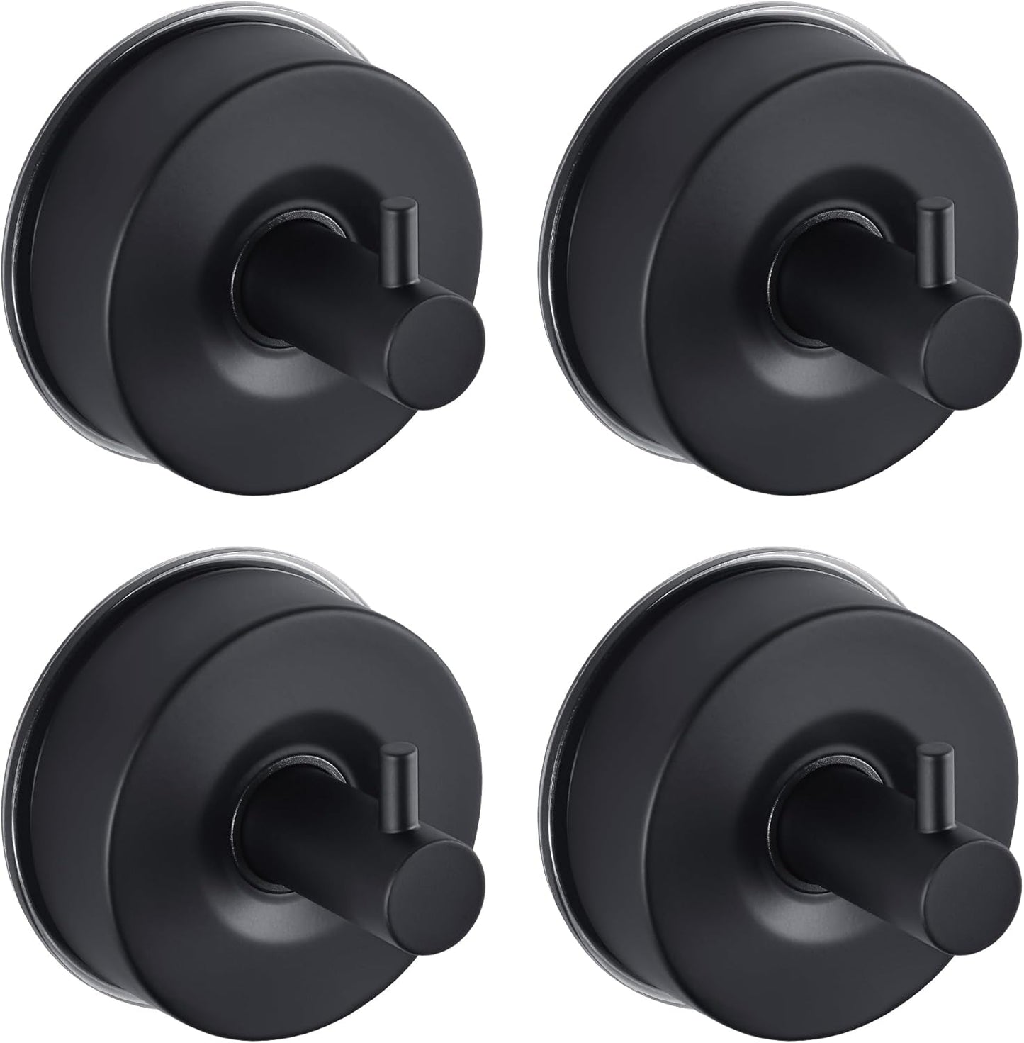 JOMOLA Stainless Steel Bathroom Suction Hooks - No Drill Adhesive-Free Wall Mount for Shower, Towel & Robe, Rustproof Metal Hardware with Damage-Free Grip, Matte Black (4-Pack)