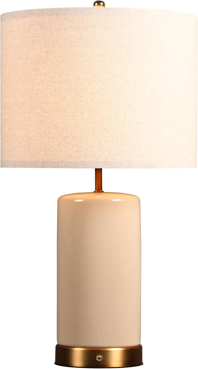 O’Bright Dune - Battery Powered Table Lamp, Rechargeable Cordless Ceramic Lamp, Full-Size 24 Inch Height, 4-Level Dimming, Smart Safety Protection, Type-C Fast Charging, LED Bulb Included, Cream White