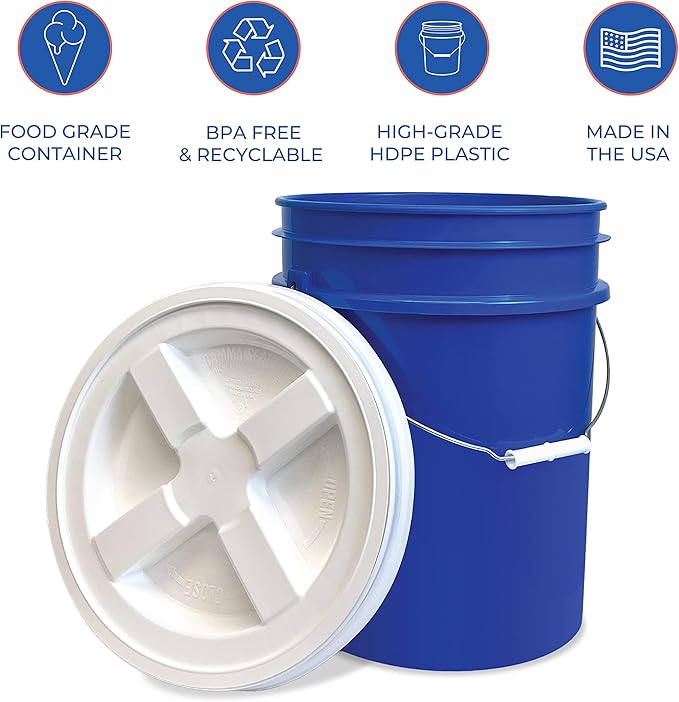 ePackageSupply 5 Gallon White Bucket with Gamma Seal Screw on Airtight Lid | Made in USA | Food Grade | Heavy-Duty | Durable 90 Mil All Purpose Pail | Easy Stack and Store | BPA Free (6 Count), Blue