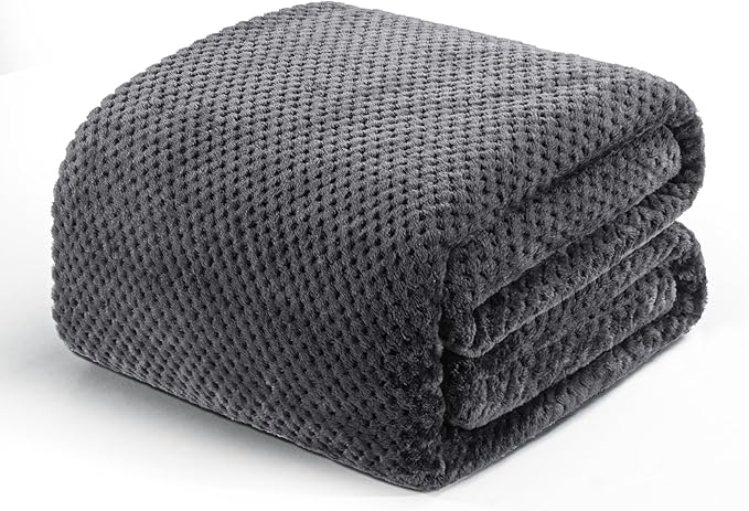 Exclusivo Mezcla Fleece Bed Blanket Twin Size, Super Soft and Warm Blankets for Couch, Sofa and Bed Waffle Textured, Cozy, Fuzzy and Lightweight (Dark Grey, 90x66 Inches)