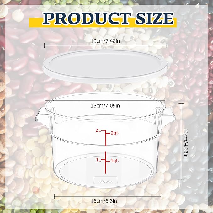 2 Pcs Dough Proofing Bucket with Lid, Round Food Storage Container 2 Qt Dough Bucket Clear Translucent Containers with Red Scale(White)