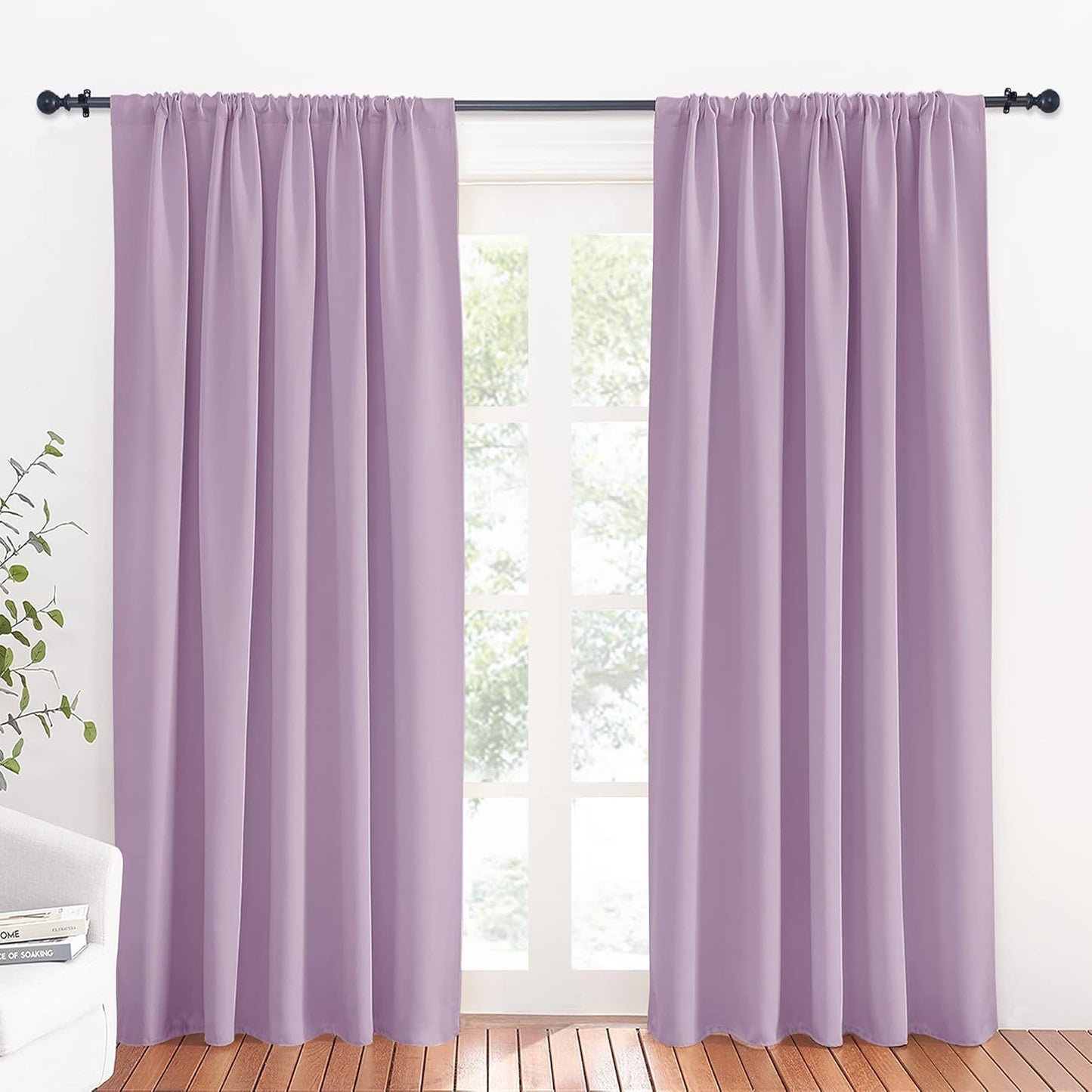 RYB HOME 70 inch Wide Curtains Blackout, Solid Durable Room Darkening Drapes for Bedroom Thermal Insulated Window Drapes for Living Room, W70 x L84 inch, 2 Panels, Lilac