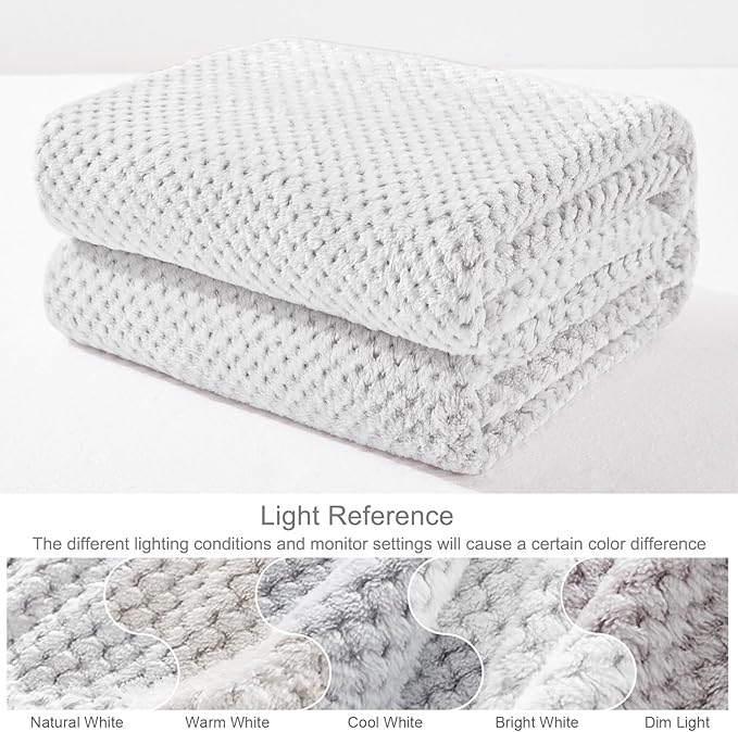 Exclusivo Mezcla Fleece Throw Blanket Extra Large, Super Soft and Warm Blankets for Couch, Sofa and Bed Waffle Textured, Cozy, Fuzzy and Lightweight (Mixed Light Grey, 50x70 Inches)