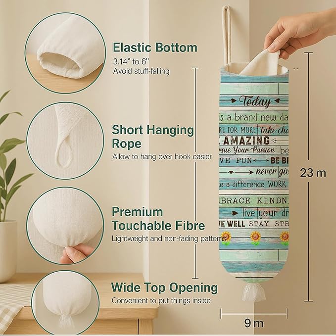 Plastic Bag Holder, Today Is A New Day Quotes Plastic Bag Holder for Kitchen Essentials, Inspirational Trash Sack Storage Dispenser for Home Decor, Kitchen Gifts to Women Family Friends