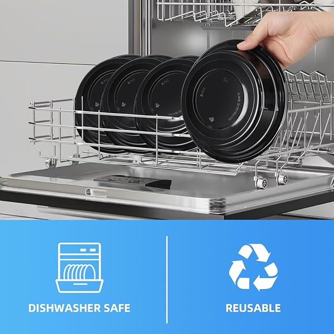 32oz Disposable meal prep containers with lids, 50 Pack (100-Piece) Black Round,Reusable take out food containers,BPA-Free,Stackable Bento Box,Lunch containers microwave Dishwasher safe