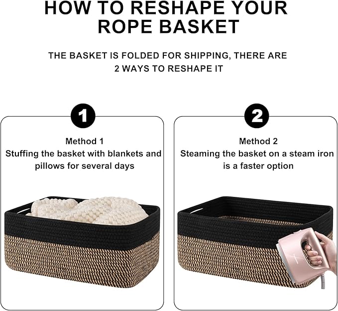 OIASKET Storage Baskets for Organizing 3 Pack, Woven Baskets for Shelves, Closet Organizer Bins Empty Gift Basket Toy Storage for Toys, Books, Towels, Clothes, 15"x11.42"x6.7", Black & Yellow