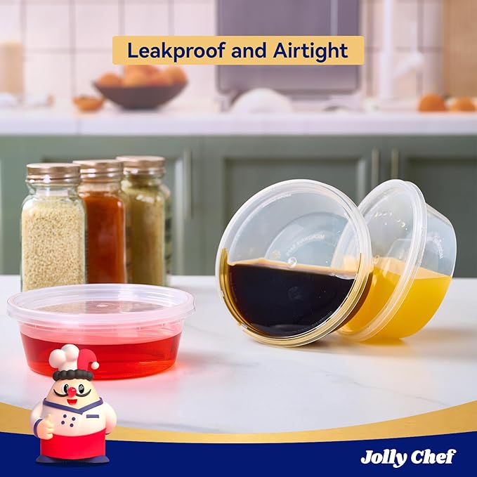JOLLY CHEF Deli Food Storage Containers with Lids 8 OZ 50 Set Food Storage Containers, Leakproof |Stackable | Microwave | Dishwasher | Freezer Safe