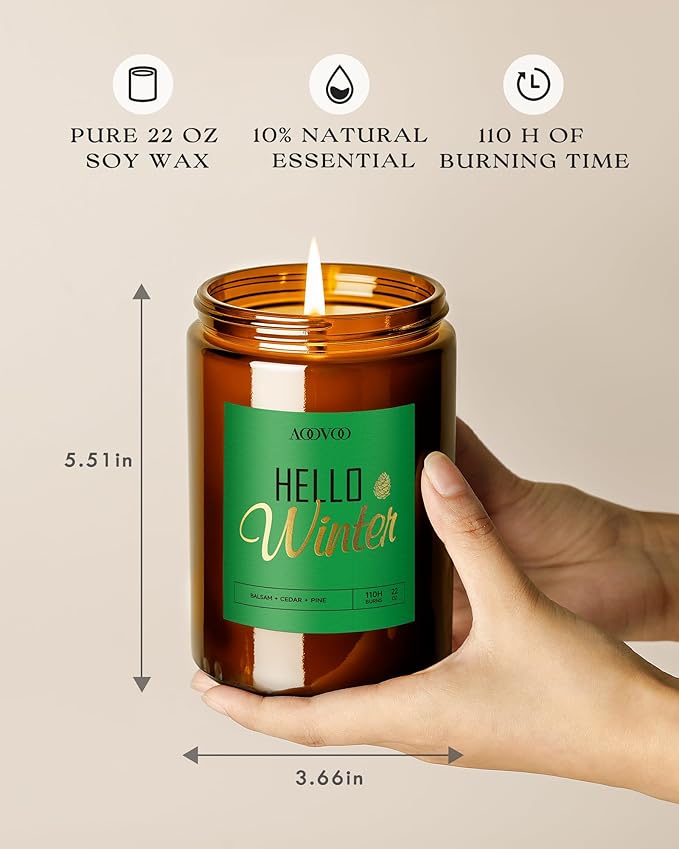 AOOVOO Hello Winter Candle - Large Pine Scented Soy Wax Aromatherapy Candles, 22oz