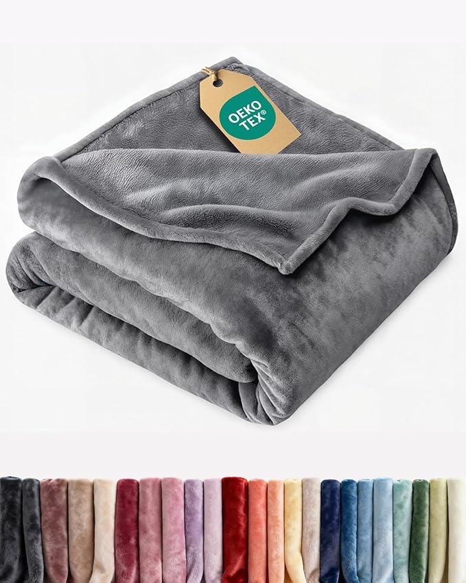 Ultra Soft Fleece Blanket Queen Size - Flannel Fleece Luxury Queen Blanket - Lightweight for Couch Bed Chair - Thick, Warm and Breathable - All Season Cozy Anti-Static Microplush Bedding, Dark Grey