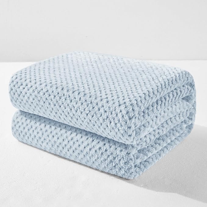 Exclusivo Mezcla Fleece Throw Blanket Extra Large, Super Soft and Warm Blankets for Couch, Sofa and Bed Waffle Textured, Cozy, Fuzzy and Lightweight (Mixed Slate Blue, 50x70 Inches)