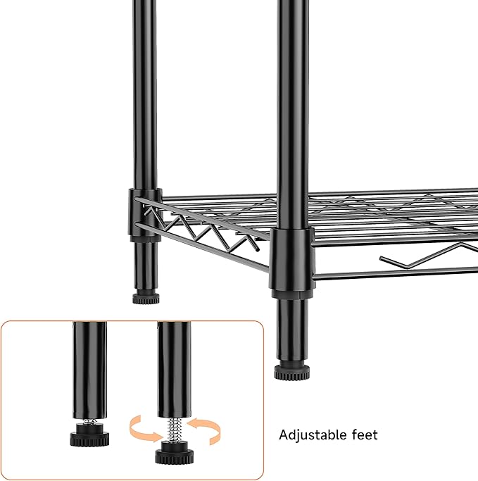 IZEUK 4 Tier Metal Wire Shelf Unit, Black Storage Rack Organizer for Kitchen, Bedroom, Living Room or Laundry Room, 17.7" W x 11.8" D x 41.9" H