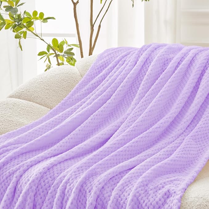 Exclusivo Mezcla Fleece Throw Blanket Extra Large, Super Soft and Warm Blankets for Couch, Sofa and Bed Waffle Textured, Cozy, Fuzzy and Lightweight (Lilac Purple, 50x70 Inches)