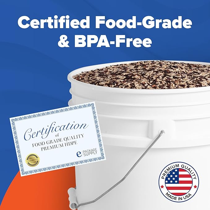 ePackageSupply 5 Gallon White Bucket with Gamma Seal Screw on Airtight Lid | Made in USA | Food Grade | Heavy-Duty | Durable 90 Mil All Purpose Pail | Easy Stack and Store | BPA Free (6 Count), White