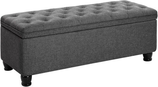 SONGMICS Storage Ottoman, Storage Bench, Tufted Entryway Bedroom Bench, 17.7 x 46.5 x 17.7 Inches, Hinges Easy Lid Operation, Wooden Legs, Linen-Look Cover, Loads 330 lb, Dark Gray ULOM070G01