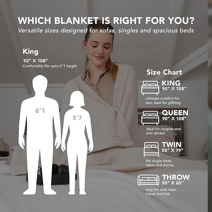 Goqan Muslin Blanket King Size 90x108 – 100% Turkish Cotton 4 Layer Boho Muslin Blanket for Adults, Four Season, Lightweight and Thin, Soft, Breathable for Bed, Couch - Beige