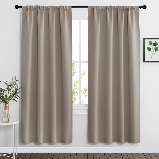 RYB HOME Room Darkening Curtains for Bedroom, Thick Durable Privacy Window Shades, Rod Pocket Thermal Insulated Backdrop for Teenagers Bedroom Dorm, W 42 x L 72 inches, 2 Panels, Sand